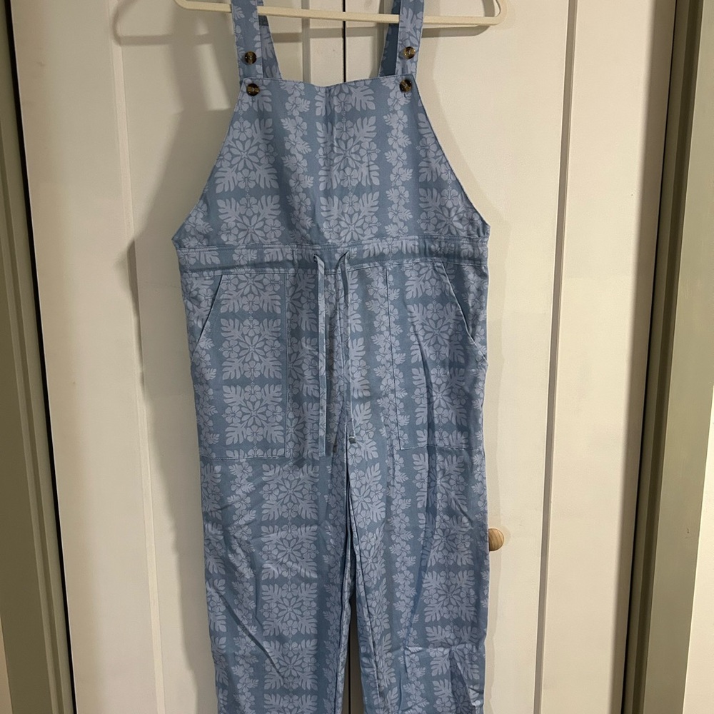 Women's Light Blue Quilt Pattern Floral Jumpsuit